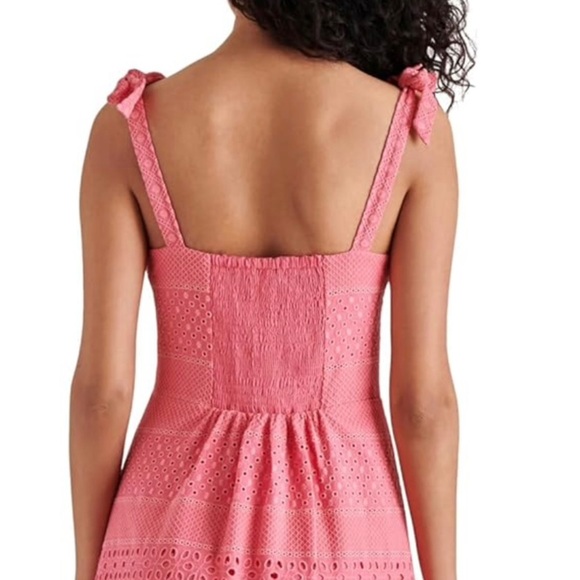 Steve Madden Carlynn Cotton Eyelet Fit & Flare Bow Tie Strapess Midi Dress NEW - Picture 4 of 9